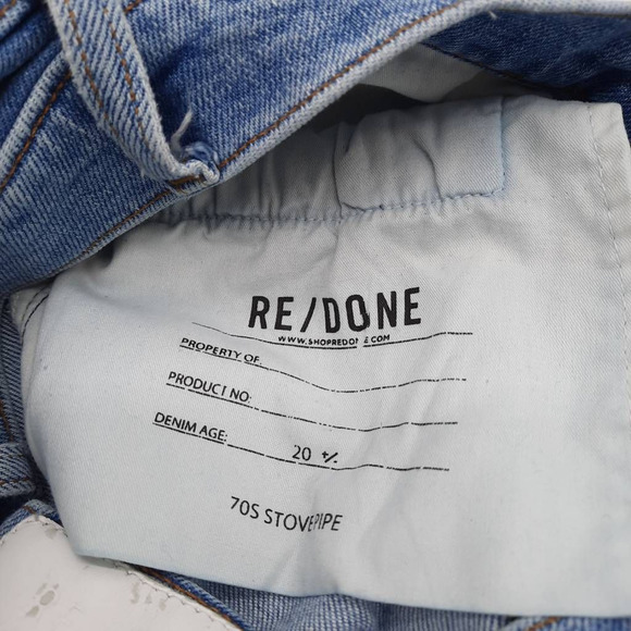 Re/Done Womens 23 70s Stovepipe Cropped Jeans Blue Stretch Light Wash Button Fly - Picture 9 of 11